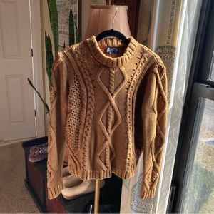 RACHEL Rachel Roy gingerbread in color. Cable knit 60% cotton 40% acrylic.